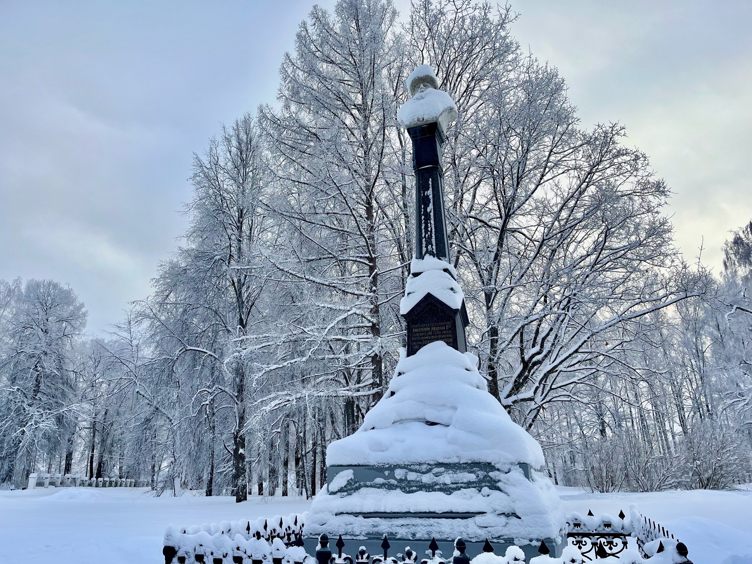 Памятник Василию I в Плёсе зимой